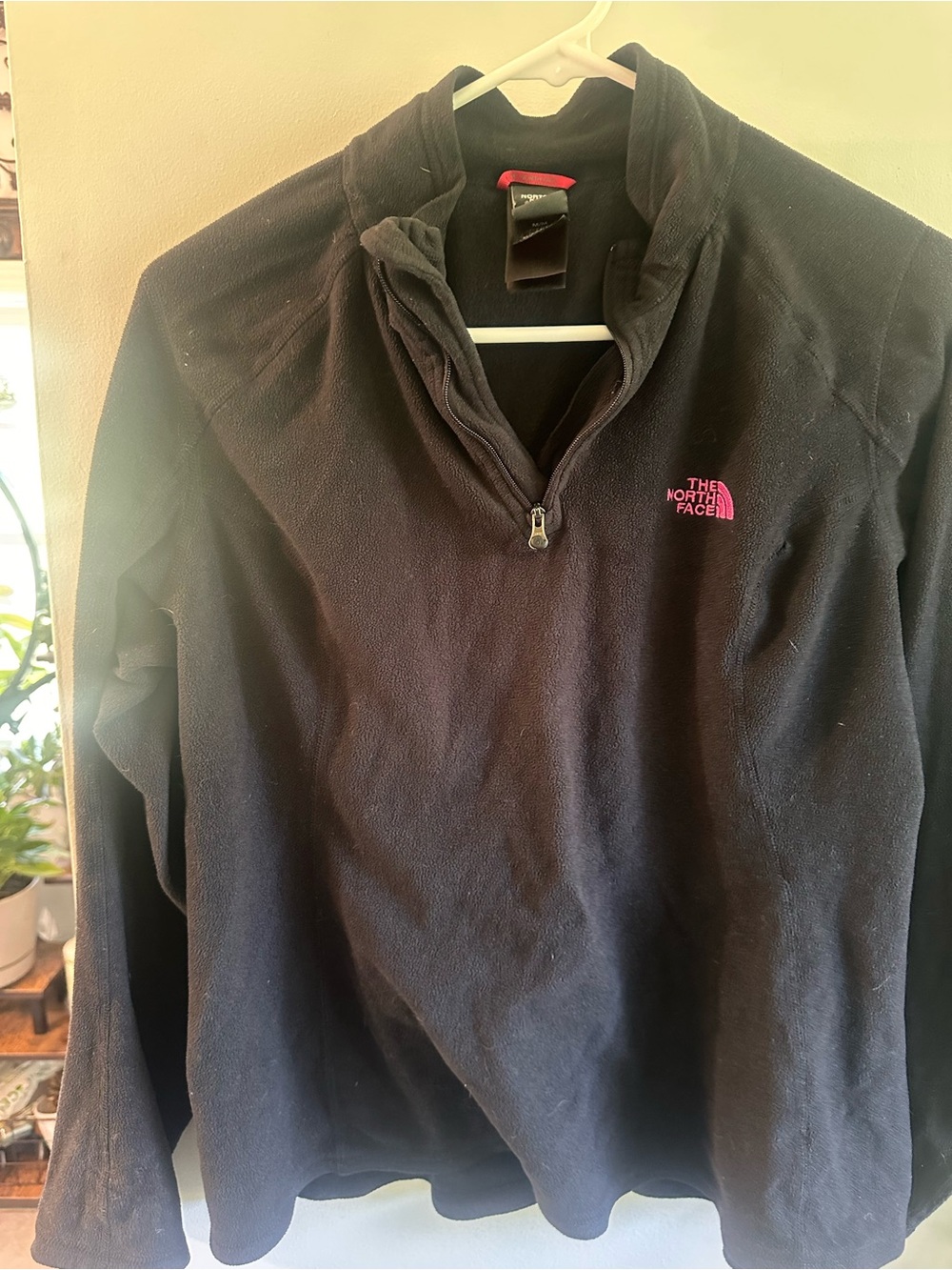 The North Face Black Fleece Quarter Zip with Pink Logo
